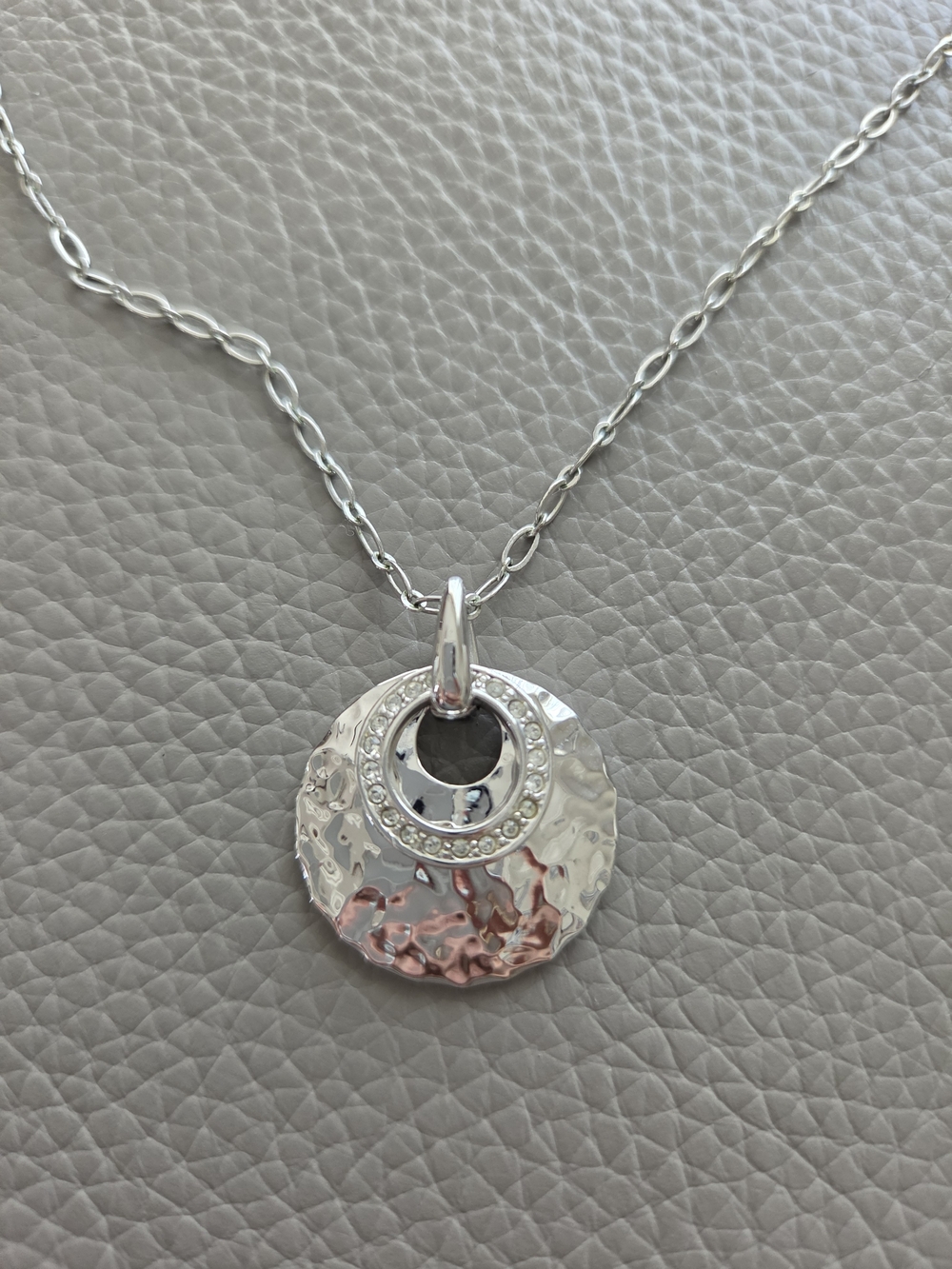 Annaleece Hammered Silver & Crystal Discs Pendant Necklace